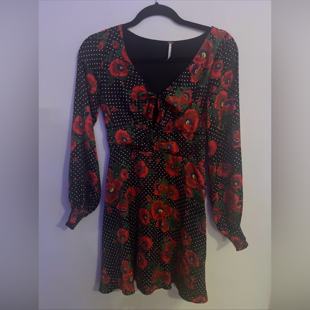 Free People Women's Rose Polka Dot Print Baby Doll Dress Size 2‎